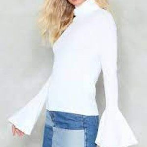 Nasty Gal White Ribbed Bell Sleeve Top Size 6